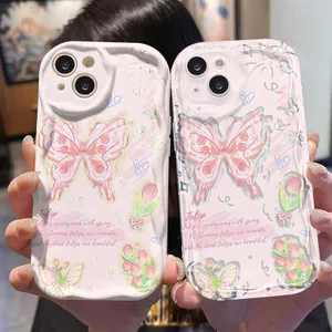 Ốp Lưng Cho OPPO A6 A5X A3 A96 A95 A92 A77S A76 A74 A60 A58 A57 A54 A53 A52 A38 A18 A17 A16 A15 A5 A9 A3S F9 Pro Kem Sóng Cong Cạnh Họa Tiết Bướm NYK282
