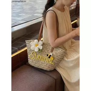 Đi Biển Đi Biển Kỳ Nghỉ Túi Rơm Nữ 2026 Phong Cách Mới Thời Trang Phù Hợp Với Túi Đeo Vai Dệt Di Động Giỏ Rau Túi