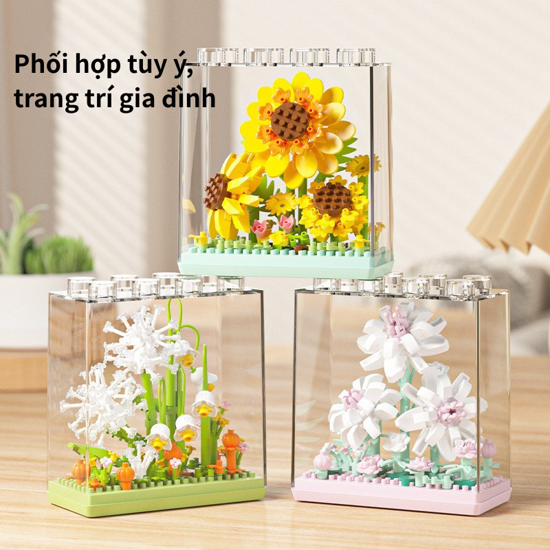 Bộ DIY 9/16 Hoa Lắp Ráp,Quà tặng cho người yêu,Handmade bó hoa khối xây dựn,Mô Hình Khối Xây Dựng Sáng Tạo