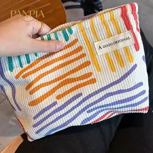PNPIA- Corduroy Clash Màu Sọc Túi Đựng Mỹ Phẩm Túi Rửa Nữ Du Lịch Túi Đựng Mỹ Phẩm Làm Đẹp Hộp Bảo Quản Trang Điểm Tổ Chức Túi Ly Hợp