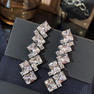 Châu Âu Mỹ ins Phong Cách Mới Micro-Ind Zircon Bông Tai Hình Học Nữ