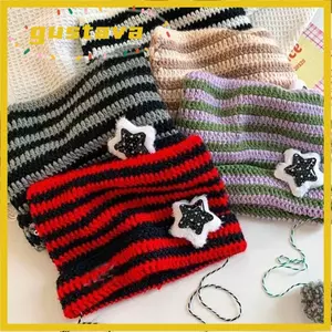 Mũ ác quỷ ngôi sao GUSTAVA, Mũ beanie Y2K sọc Y2K dễ thương, Tai quỷ Hip-hop Mèo mùa thu đông