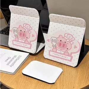 Gương gập mini in heo đầu bếp xinh nền chấm hồng