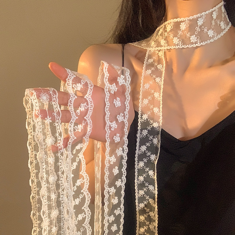 Khăn choàng dài hẹp kiểu Pháp Phụ kiện ruy băng ren thời trang và thanh lịch dành cho nữ