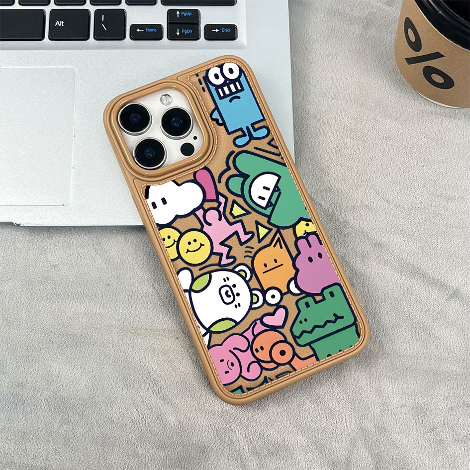 Họa tiết ghép hình nhân vật hoạt hình dễ thương cho iPhone 17/16 Pro (Max/15/14/13/12/11)