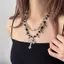 PNPIA- Gothic Phong Cách Tối Đính Hạt Gai Đinh Tán Chữ Thập Nelace Nữ Punk Vintage Hai Lớp Dây Chuyền Trang Sức Phụ Kiện
