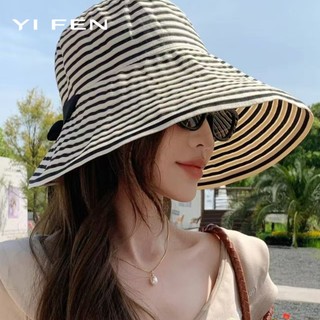 YIFEN Xuân Hè Phong Cách Mới Ngoài Trời Vành Lớn Sọc Tấm Che Nắng Mũ Nữ Du Lịch Mùa Hè Chống Tia Cực tím Có Thể Gập Lại Mũ Xô