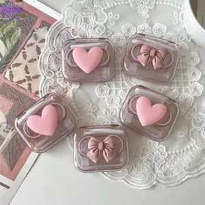Ống kính nơ RTJIFSS, Hộp đựng kính áp tròng bằng nhựa lưu trữ, Hộp đựng chăm sóc mắt trong suốt màu hồng di động