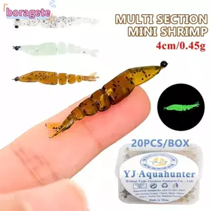 BORAGETE 20 Cái / hộp Đồ Bơi Tôm Dạ Quang, Thiết Kế Dạ Quang Chiều Dài 4cm Mồi Câu Cá Phát Sáng, Hiệu Ứng Phát Sáng Silicon Mềm 0.45g Trọng Lượng Mồi Mềm Mini Câu Cá Nước Ngọt