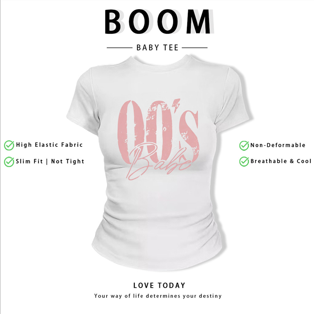 BOOM Áo Baby Tee Nữ Cotton Ôm Body-Áo Thun Ngắn Tay Y2K In Hình PhongCách Mùa Hè, Cổ Tròn Hàng Đầucách hàn quốc phong058
