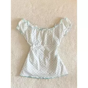 Millennium Hot Girl Feel Retro Sweet Spicy Polka Dot Agaric Edge Tay ngắn lệch vai