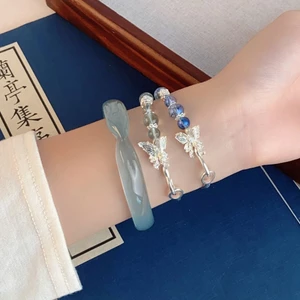 Mới Phong Cách Trung Quốc Xanh Băng Cáo Vòng Tay Hoa Bướm Xanh Đính Hạt Vòng Tay Nữ Cổ Độc Đáo Tính Khí Thiết Kế