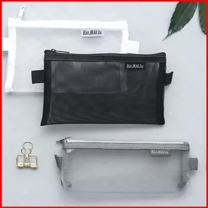 SY Lưới Túi Đựng Bút Đơn Giản Trong Suốt Văn Phòng Phẩm Học Sinh Kiểm Tra Nylon Dung Tích Lớn Dây Kéo Cung Cấp Học Tập