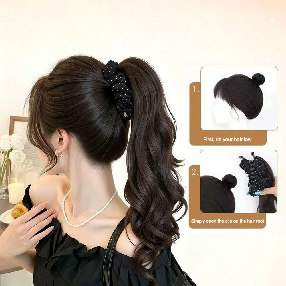 Tóc giả đuôi ngựa TRACEILLOIAN, Sóng sâu gợn sóng mạnh mẽ uốn tóc giả kẹp chuối, Thêm độ dày chấm bi xoăn tóc đuôi ngựa tổng hợp kiểu Hàn Quốc