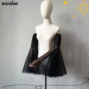 NICOLOO Tay áo dài vải tuyn, Tay áo chống nắng dài tay có thể tháo rời, Chất liệu vải tuyn mỏng thời trang Găng tay cô dâu Sheer thoáng khí Tiệc cưới