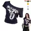Áo đeo vai VVDZA, Tay ngắn in chữ Y2k, Cổ xiên thời trang Body Crop Top Phong cách cổ điển