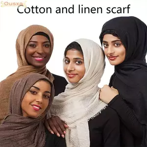 Khăn Hijab OUSXA, Khăn choàng Turban màu trơn cỡ lớn, Khăn trơn nhăn thoáng khí
