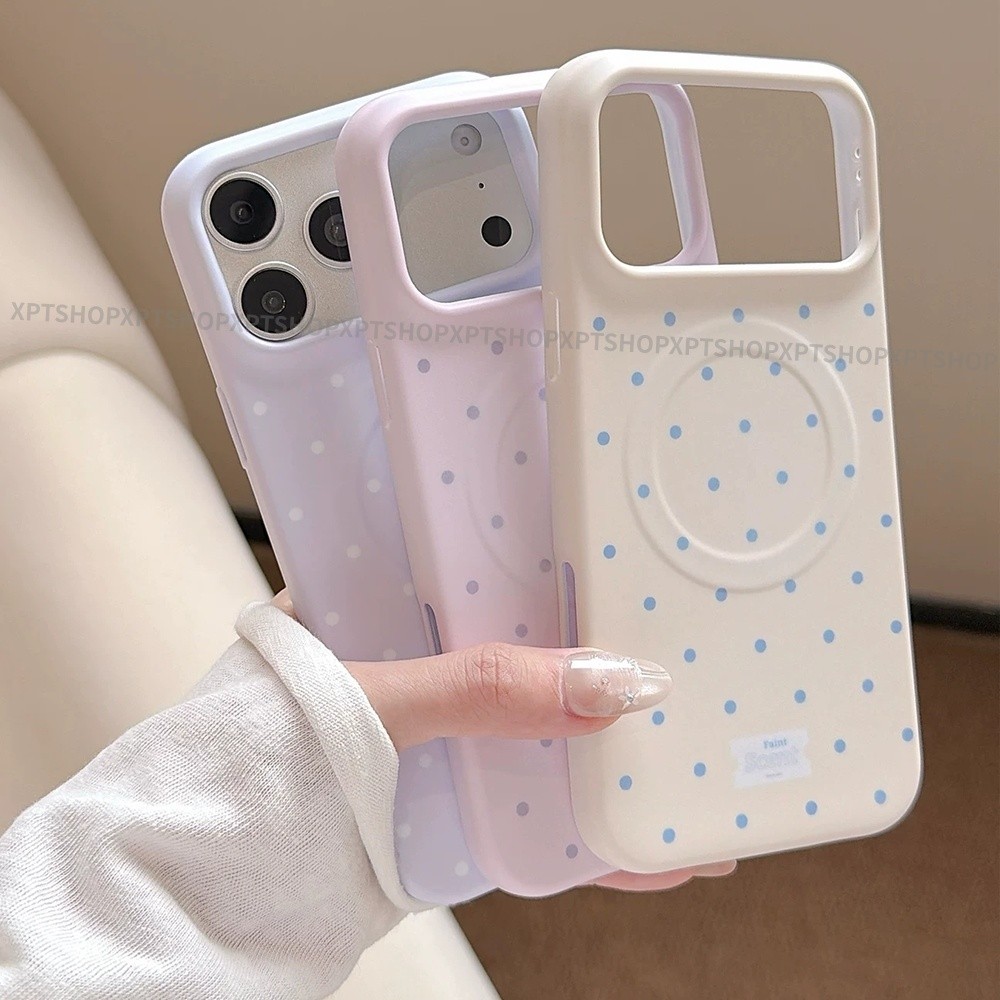 Ốp điện thoại mềm mờ toàn màn hình chấm bi từ tính cho iPhone 17 Pro Max 16 15 14 Vỏ bảo vệ chống sốc