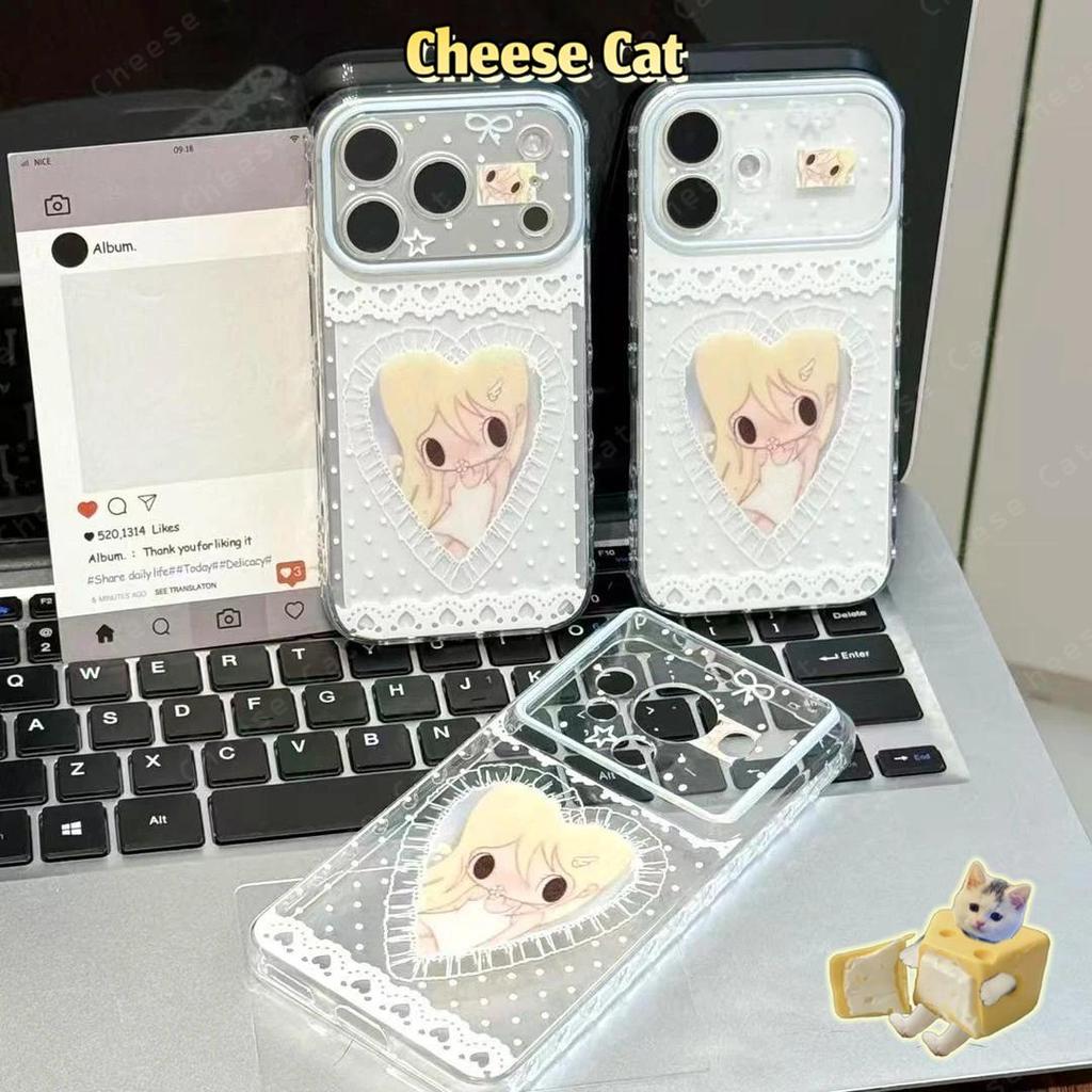 Ốp điện thoại hình cô gái tình yêu màu xanh ren cho iPhone 13 14 Xs XR 11 12 15 Plus 16 12 11 17 Pro Max