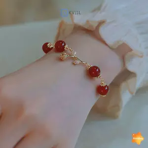 Vòng tay quyến rũ hoa hồng sang trọng nhẹ nhàng phong cách Hàn Quốc Dây chuyền thời trang Hạt đỏ lãng mạn Vòng tay đính đá dành cho nữ Quà tặng trang sức đám cưới mới