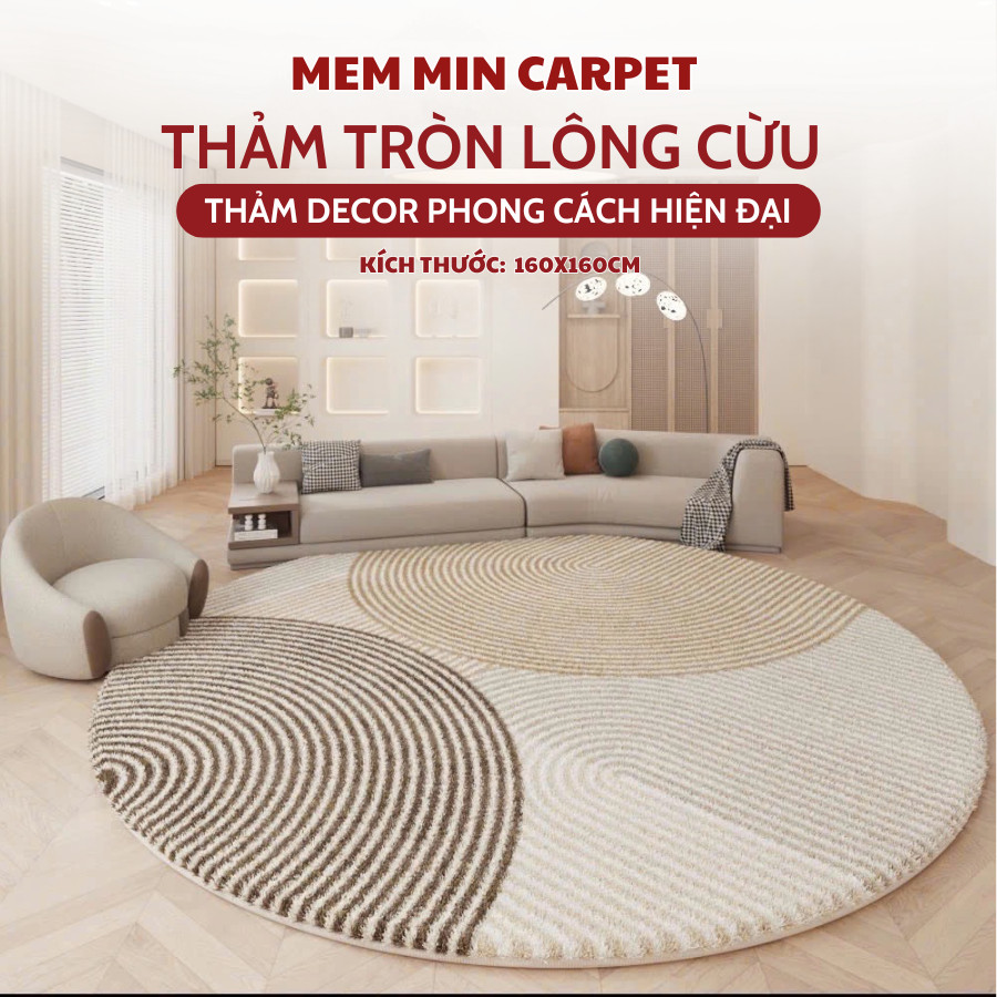 Thảm Trải Sàn Lông Cừu Kích Thước 160x160cm MemMinCarpet Thiết Kế Hiện Đại, Sang Trọng, Êm Mềm Không Rụng Lông- TH130