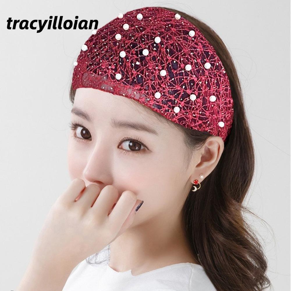 Dây buộc tóc TRACELIOIAN, Băng đô cạnh rộng rửa mặt, Khăn trùm đầu co giãn ren thanh lịch Phụ kiện tóc trắng cho Dance Biker