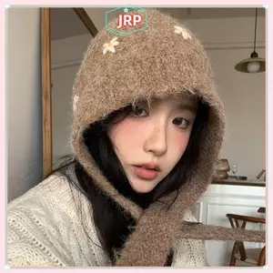 JRP Nữ Ấm Áp Chống Gió Bảo Vệ Tai Mũ Khăn Hoa Nhỏ Casaul Mũ Dệt Kim JRP