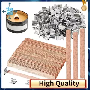 100 Gói bấc nến bằng gỗ để làm nến, bấc gỗ nổ 6 inch / bấc nến không khói với kẹp đế kim loại
