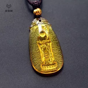 Mặt dây chuyền Luy pha lê màu vàng băng Áo len dài Nelace Ksitigarbha Amitabha Phật giáo Tây Tạng Tôn giáo Bùa hộ mệnh Quà tặng Unisex [Mina]