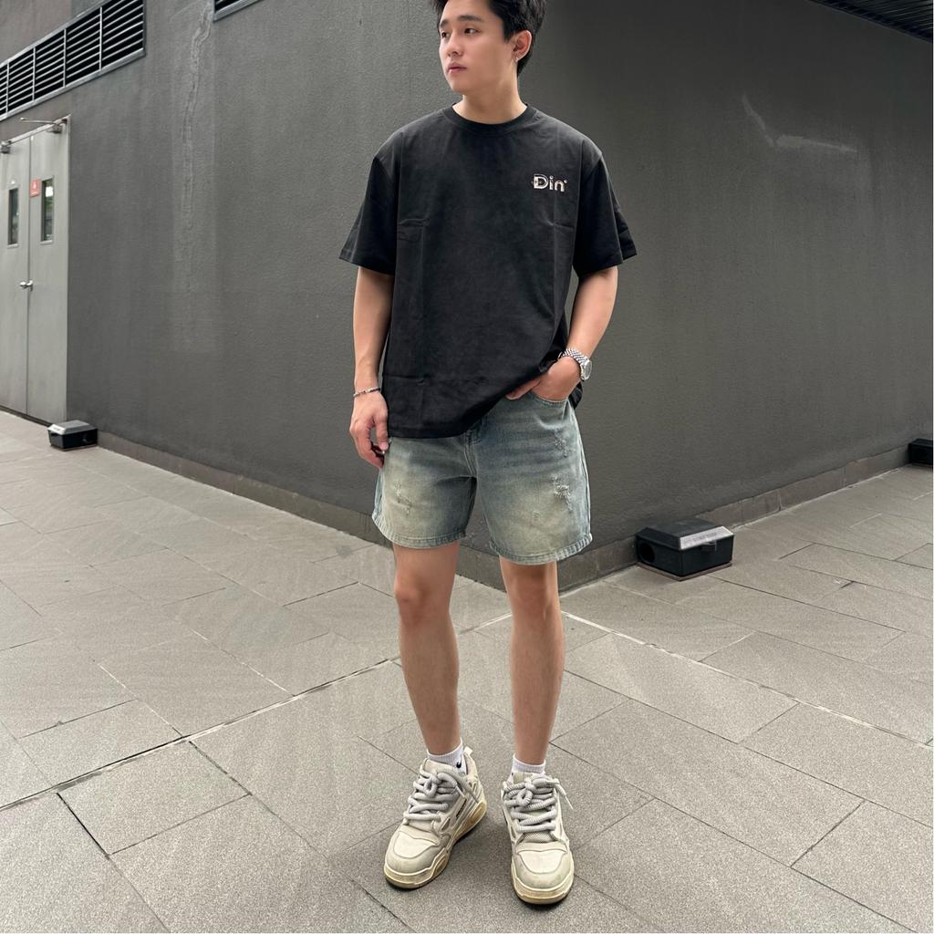 Quần Short Jean Nam DIN, Quần Xanh Form Trên Gối, Rách Nhẹ Cá Tính Dễ Phối Đồ, Phong Cách Streetwear Trẻ Trung JD67
