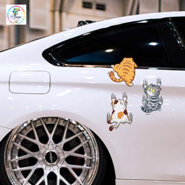 (SET 3 CON MÈO CÀO) Miếng dán xe Sticker chống nước mèo vui nhộn dán trang trí ô tô xe máy, cửa kính, bàn tủ tường...
