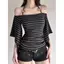 Áo thun tay năm điểm dành cho nữ Phong cách mới Pure Desire Style Slim-fit Slimer Look Tính khí hơn Sọc phù hợp