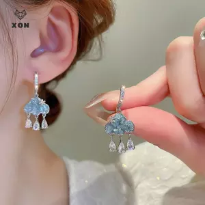 1 Đôi Bông Tai Đám Mây Dễ Thương Pha Lê Xanh Mưa Mây Thả Bông Tai Thẩm Mỹ Kawaii Zircon Tai Bule Bông Tai Quà Tặng Trang Sức Năm Mới [Mina]