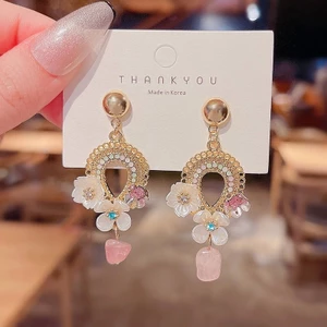 Shuling Nữ Thả Bông Tai S925 Bạc Kim Pháp Siêu Ngọt Bông Tai Hoa Kim Cương Bông Tai Ins Phong Cách Tai Trang Sức