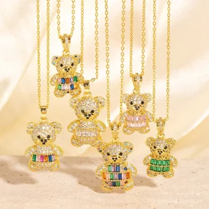Vòng Cổ Kim Cương Gấu Ba Chiều Nữ Mạ Đồng Vàng Thật Lâu Dài Giữ Màu Gấu Dễ Thương Tinh Tế Cla