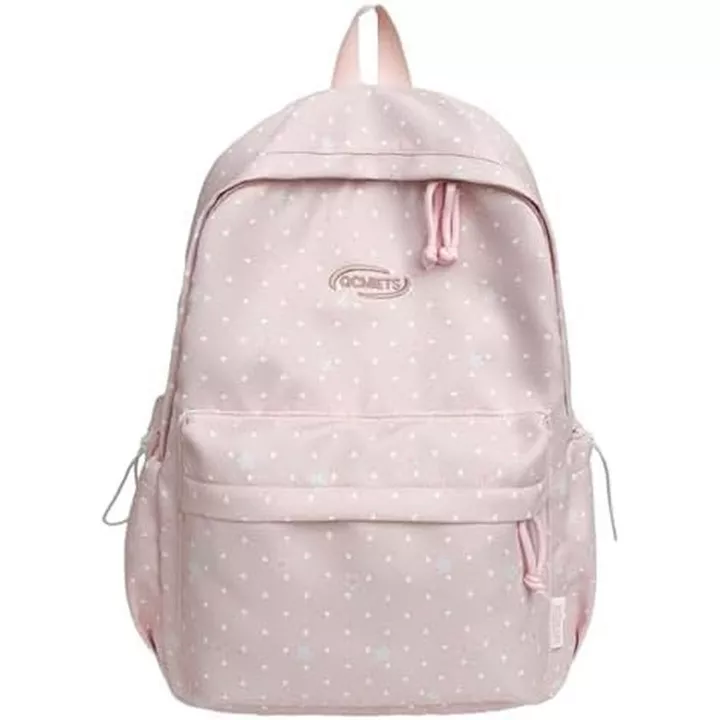 Ba lô thẩm mỹ dễ thương Y2K Simple Heart Star Print Kawaii Ba lô du lịch Laptop Ba lô ba lô dành cho nữ (Hồng)