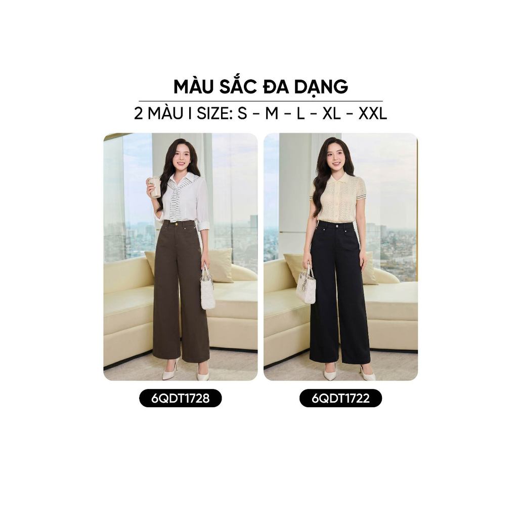 Quần dài nữ CARDINA chất liệu chéo XHS cạp cao ống suông túi ốp trước 6QDT17