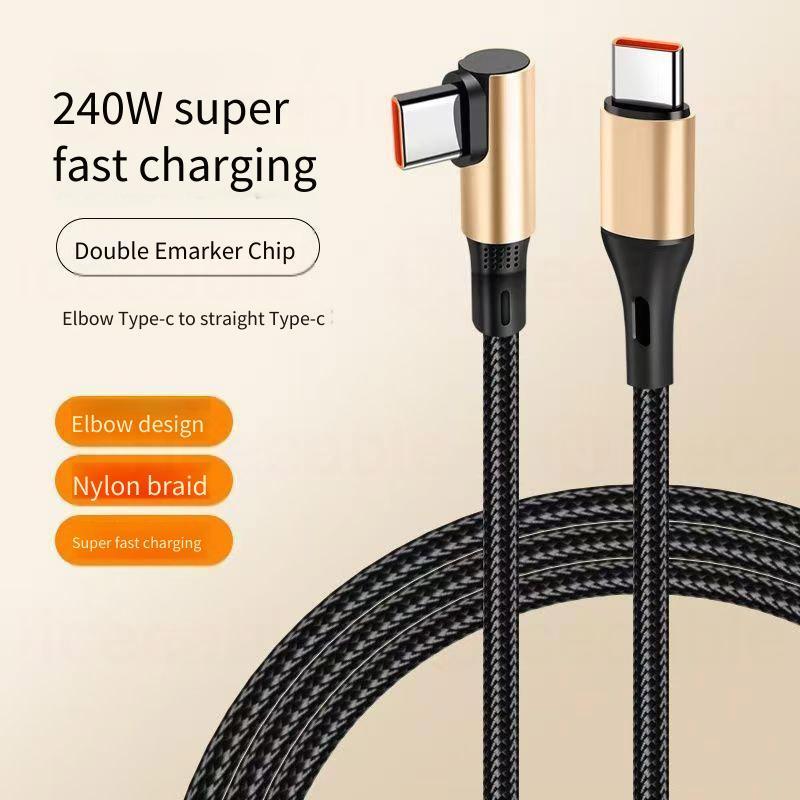 1.5m / 3m / 5m 90° Cáp Dữ Liệu Khuỷu Tay Loại C Cáp Dữ Liệu Bện Sạc Nhanh 240W Cáp Dữ Liệu Sạc / Truyền Loại C Kép Cho Điện Thoại Laptop