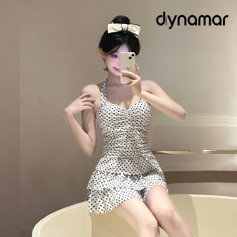 【dynamar】Đồ bơi dây quai chấm bi dành cho nữ mùa hè phong cách hàn quốc hở lưng Áo tắm một mảnh