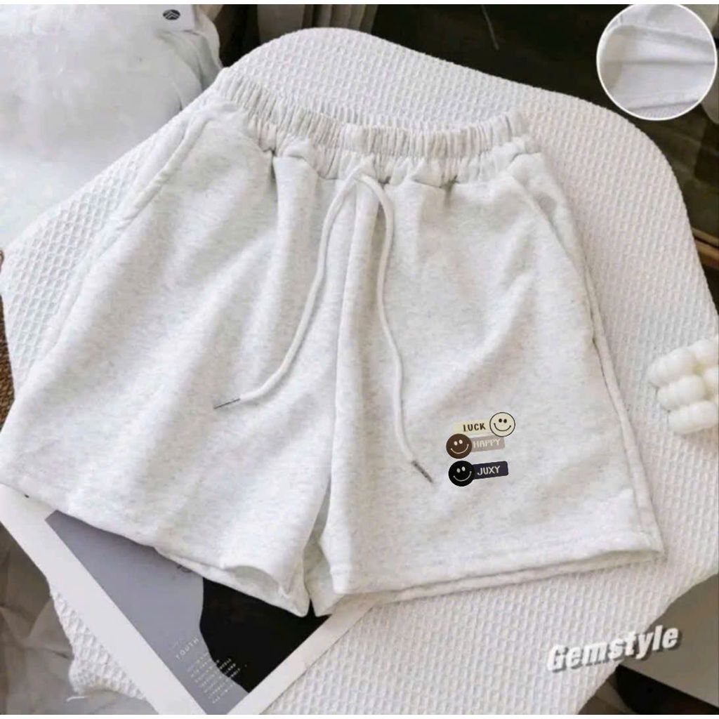 Quần đùi cộc mùa hè chất mát với thiết kế đáng yêu và dây rút tiện lợi  hình luckky-thoitrangthubio