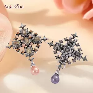 AqToCna Vintage Baroque Kim Cương Giả Chữ Thập Thổ Cẩm Dành Cho Nữ Pha Lê Ngọc Trai Nước Thả Thổ Cẩm Tiệc Văn Phòng Trang Sức Quà Tặng AqToCna