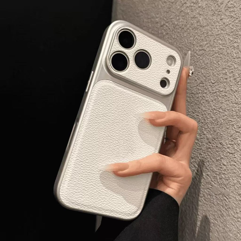 Ốp iPhone mới, mạ họa tiết da vải thiều thời trang, tương thích với iPhone 17 16 15 14 13 12 11 Pro Max Plus Air XR