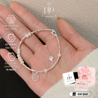 Lắc Tay Nữ Bạc 925 PJN Vòng Tay Hạt Bạc Vụn Mix Trái Tim Kim Tiền Mang Đến Sự May Mắn Và Tiền Bạc VT02