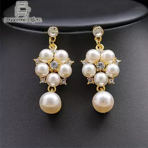 Nhíp 1 Bộ Cô Dâu Nelace Bông Tai Bộ Ngọc Trai Giả Hoa Kim Cương Giả Nữ Sang Trọng Cô Gái Nelace Tòn Ten Bông Tai Cưới Trang Sức Quà Tặng VN