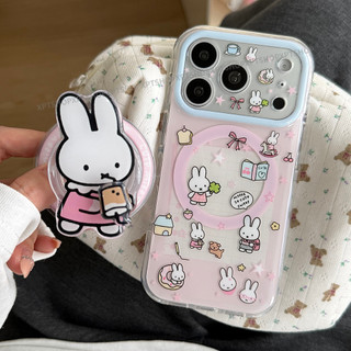 Trà sữa xoay từ tính Giá đỡ thỏ Vỏ điện thoại Acrylic cho iPhone 17 Pro Max 16 15 14 Vỏ bảo vệ chống sốc