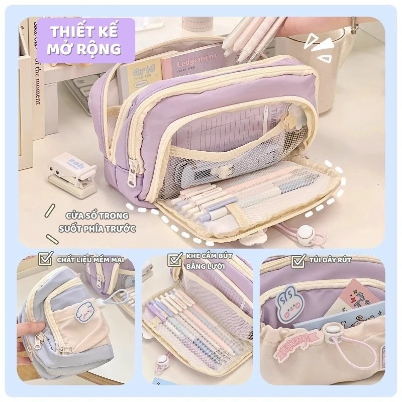 Túi đựng bút cho bé gái học sinh bằng vải cute hộp bút dễ thương nhiều ngăn bút chì văn phòng