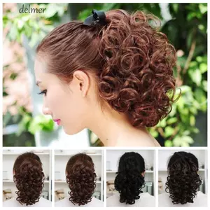 DELMER Dây Rút Tóc Giả Đuôi Ngựa, Lông Tơ Xoăn Ngắn Sóng Đuôi Ngựa, Phụ Kiện Tóc Giả Tổng Hợp Tóc Nối Dài Đuôi Ngựa Tóc Bé Gái