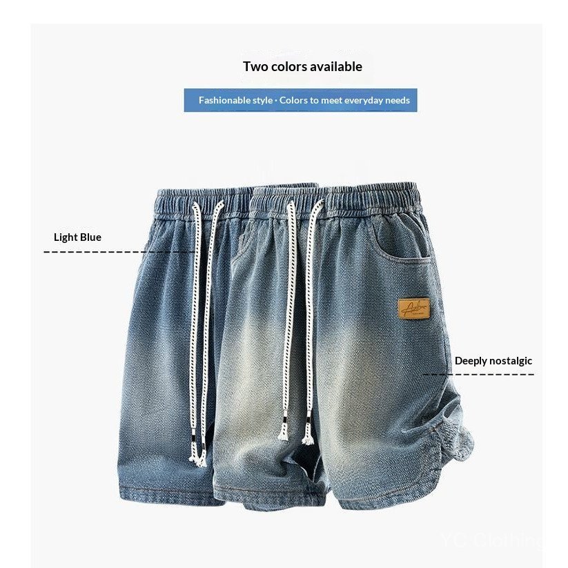 Quần short denim họa tiết bầu trời đầy sao nhẹ mùa hè dành cho nam, vừa vặn dáng rộng, quần short thể thao thông thường kiểu Mỹ EY4F