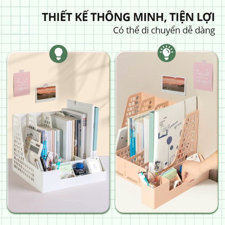 (Tặng Sticker) Kệ Đựng Tài Liệu A4 HomeMate 4 Ngăn Kèm Khay Đựng Bút, Kệ Để Sách Vở Văn Phòng Gấp Gọn Để Bàn