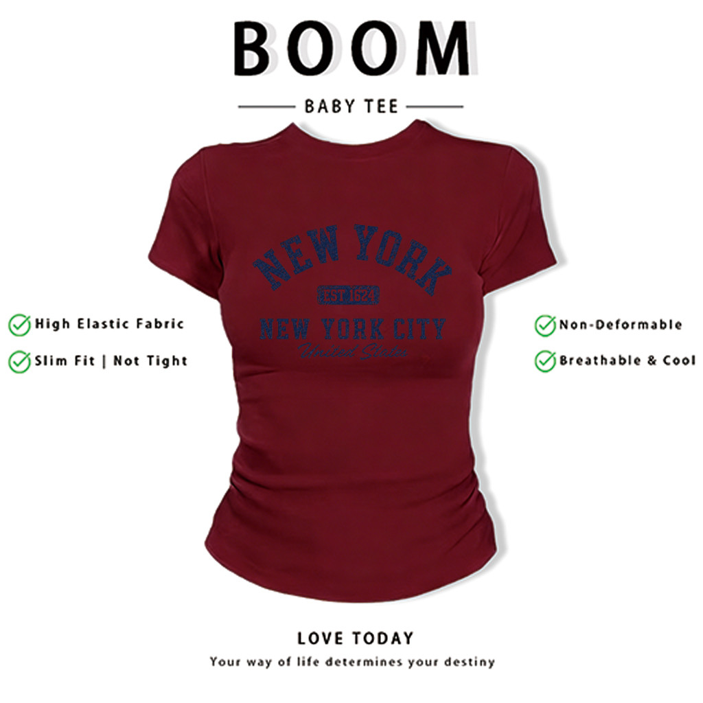 BOOM Áo Baby Tee Nữ Cotton Ôm Body-Áo Thun Ngắn Tay Y2K In Hình PhongCách Mùa Hè, Cổ Tròn Hàng Đầucách hàn quốc phong&53